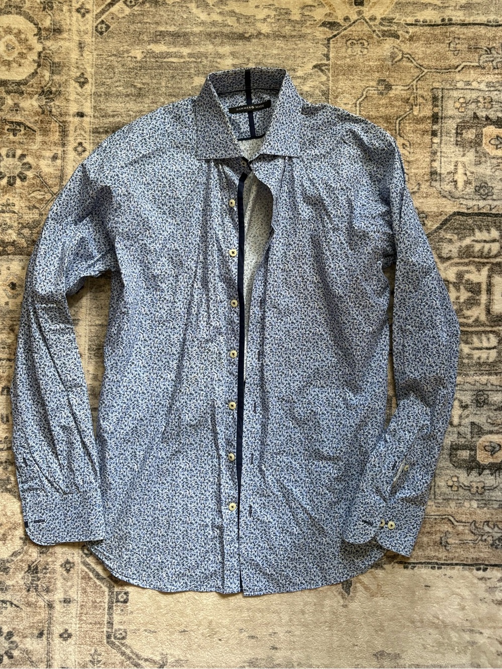 Hammer made men’s dress shirt button down size 15.5 blue in floral 100% cotton